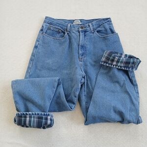 ll bean ♡ flannel lined original fit / relaxed jeans 12 blue plaid